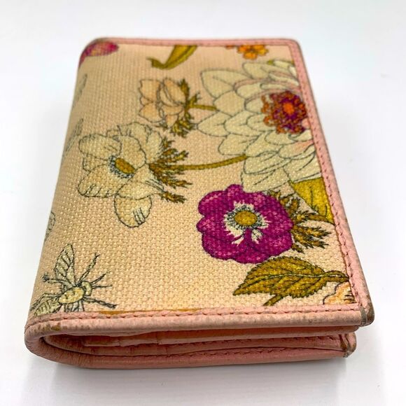 Ltd Edition GUCCI GG Logo Japanese Floral Pinks Leather Canvas Sml Bifold Wallet - Picture 9 of 10